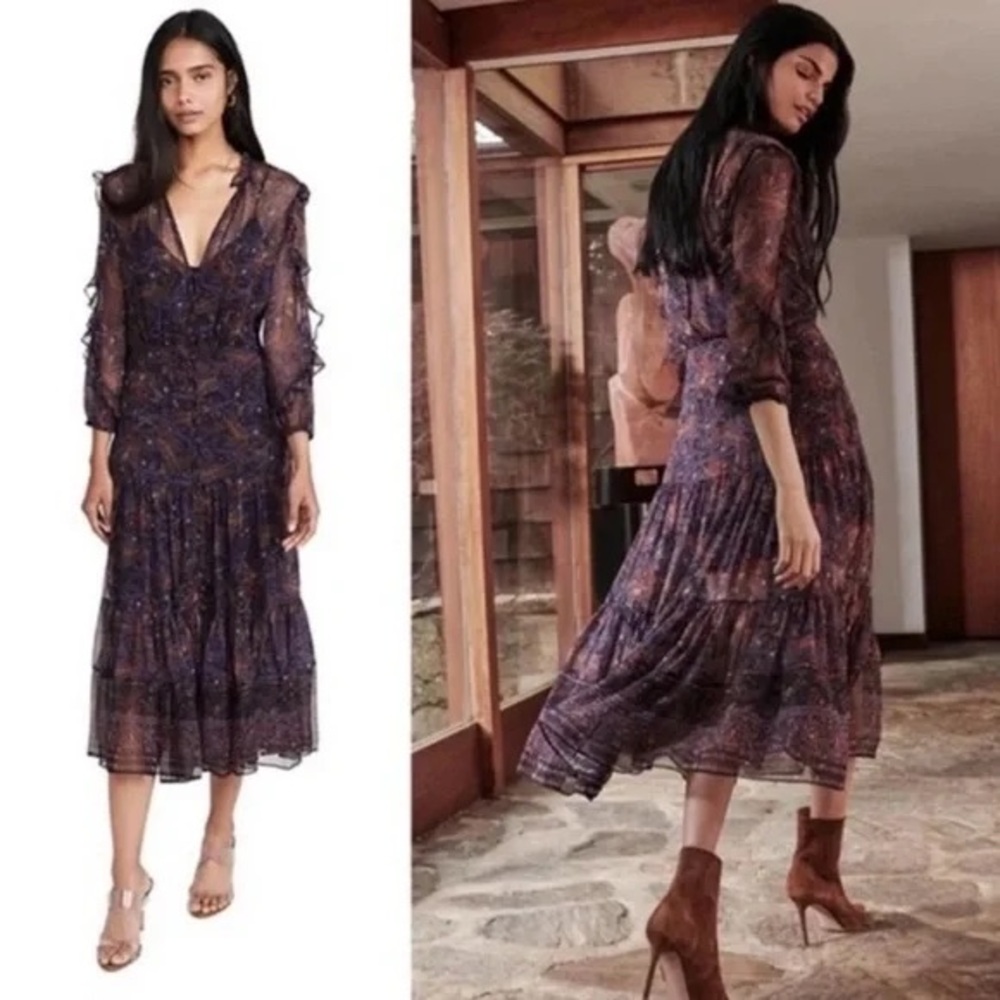 Veronica Beard size 4 “Sabina” silk paisley long sleeve midi dress.